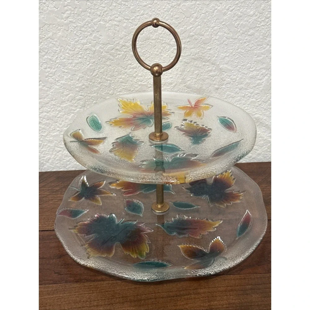 Vintage Lucite Two Tier Tidbit Tray With Pressed Flowers